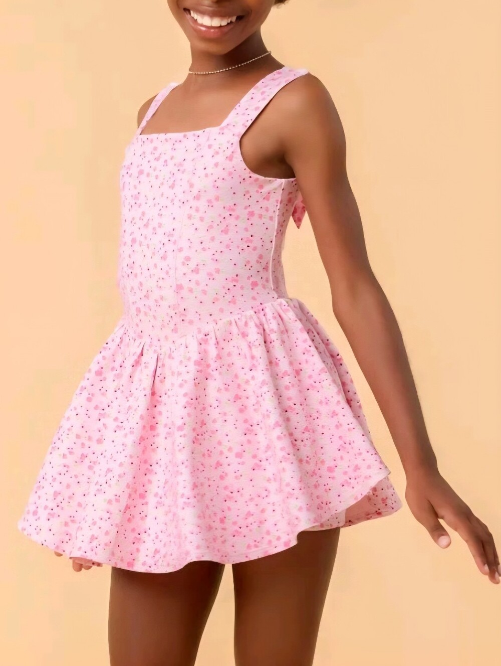 NWT Blogilates Girls' Mommy & Me Princess Bow Back Dress - Pink Floral
